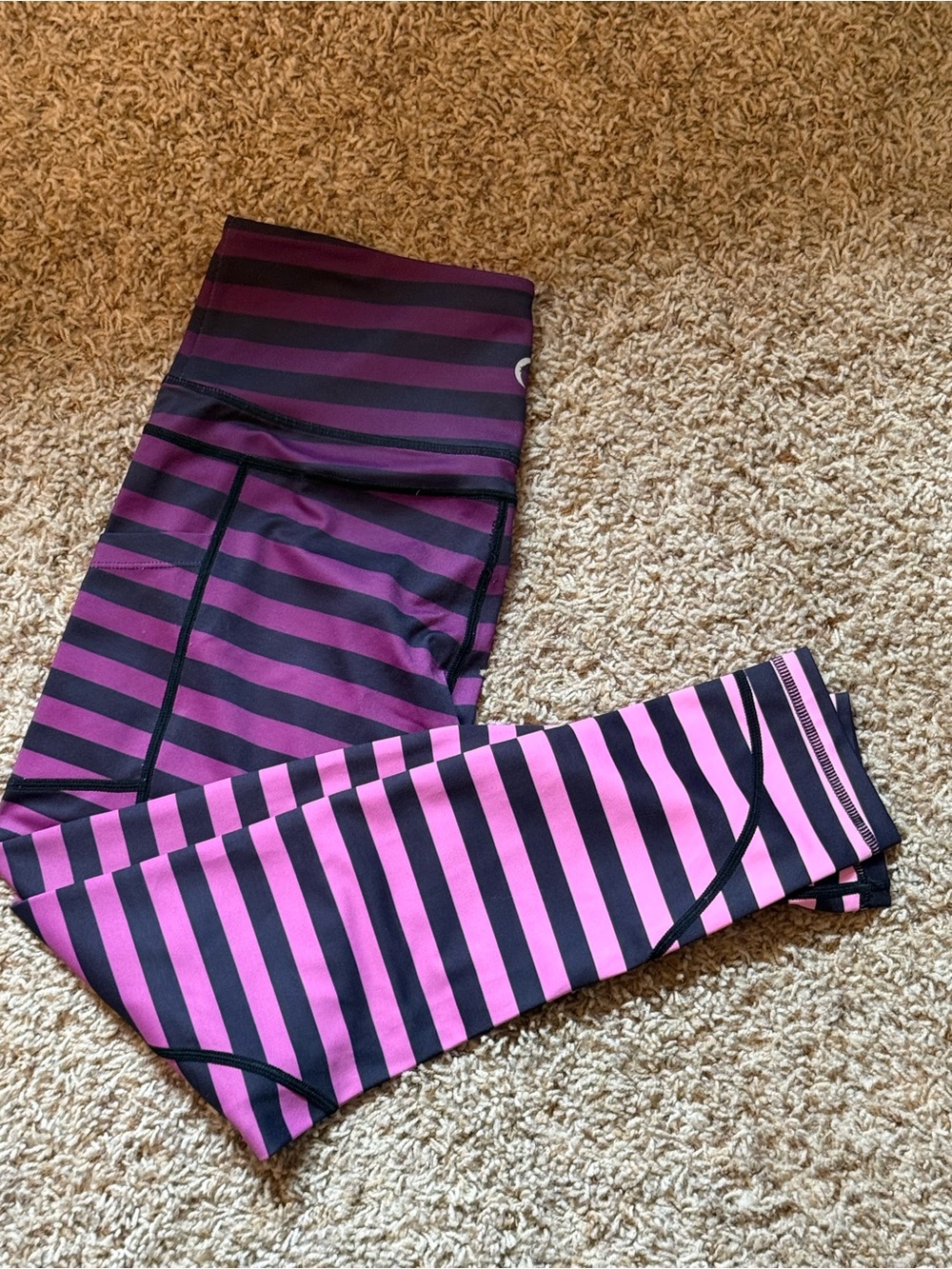 Zyia Women’s Purple & Black Striped Active Leggings 7/8